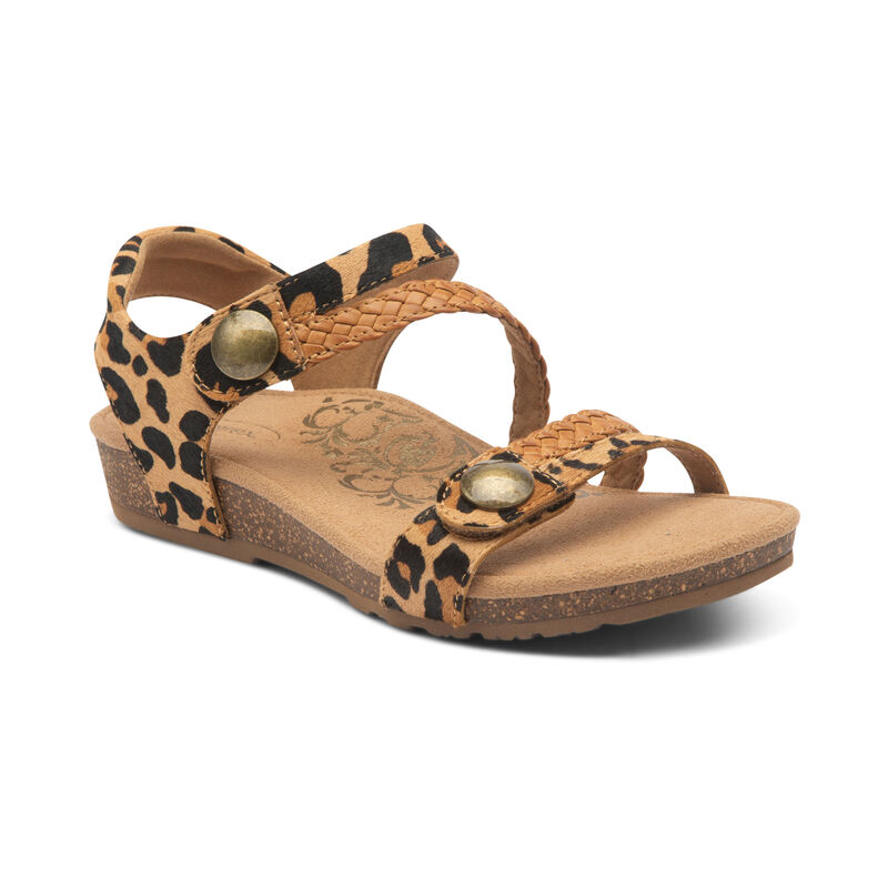 Aetrex Womens Jillian Braided Quarter Strap Sandals Leopard - bfplmt5IM